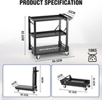 Premium Steel Service Cart 3-In-1 Folding Rolling
