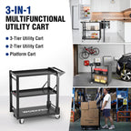 Premium Steel Service Cart 3-In-1 Folding Rolling