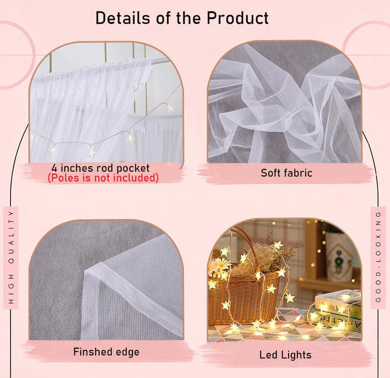 Princess Canopy Bed Curtains Set with Star Light