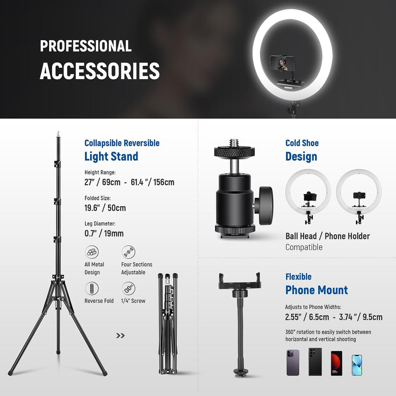 Professional 18 Inch Ring Light with Tripod Stand