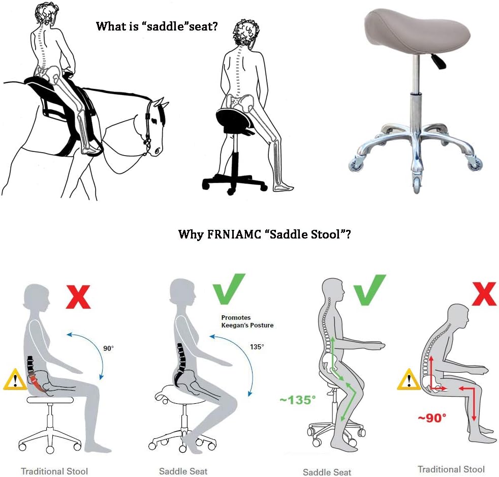 Professional Saddle Stool with Wheels Ergonomic Swivel Height