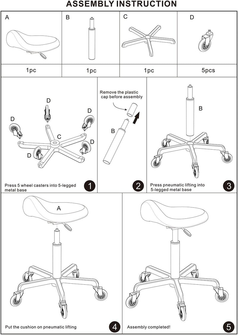 Professional Saddle Stool with Wheels Ergonomic Swivel Height