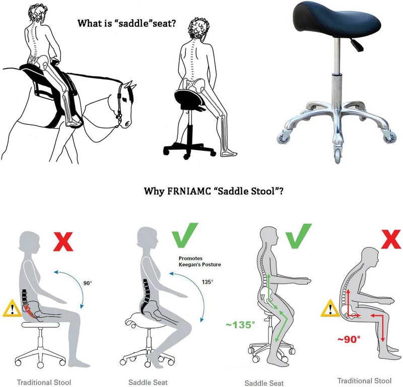 Professional Saddle Stool with Wheels Ergonomic Swivel Rolling