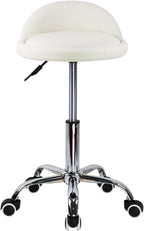 PU Leather Round Rolling Stool with Back Rest