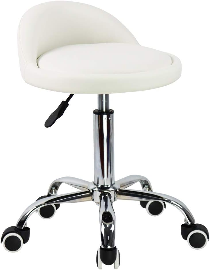 PU Leather Round Rolling Stool with Back Rest