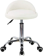 PU Leather Round Rolling Stool with Back Rest