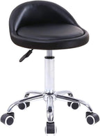 PU Leather Round Rolling Stool with Back Rest