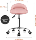 PU Leather Round Rolling Stool with Back Rest