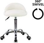PU Leather Round Rolling Stool with Back Rest