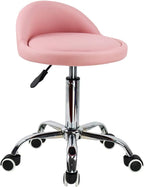 PU Leather Round Rolling Stool with Back Rest