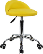 PU Leather Round Rolling Stool with Back Rest