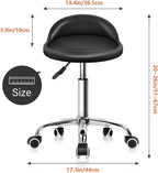 PU Leather Round Rolling Stool with Back Rest