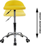 PU Leather Round Rolling Stool with Back Rest
