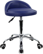 PU Leather Round Rolling Stool with Back Rest
