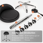 PU Leather Round Rolling Stool with Back Rest