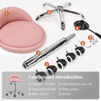 PU Leather Round Rolling Stool with Back Rest