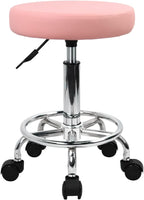 PU Leather Round Rolling Stool with Foot Rest