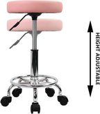 PU Leather Round Rolling Stool with Foot Rest