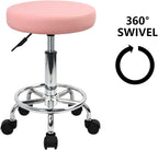 PU Leather Round Rolling Stool with Foot Rest