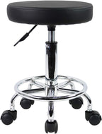 PU Leather Round Rolling Stool with Foot Rest
