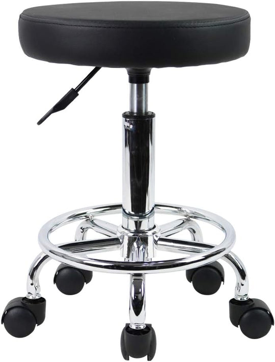 PU Leather Round Rolling Stool with Foot Rest