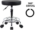 PU Leather Round Rolling Stool with Foot Rest