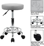 PU Leather Round Rolling Stool with Foot Rest