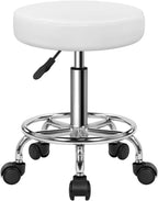 PU Leather Round Rolling Stool with Foot Rest