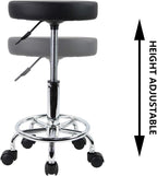 PU Leather Round Rolling Stool with Foot Rest