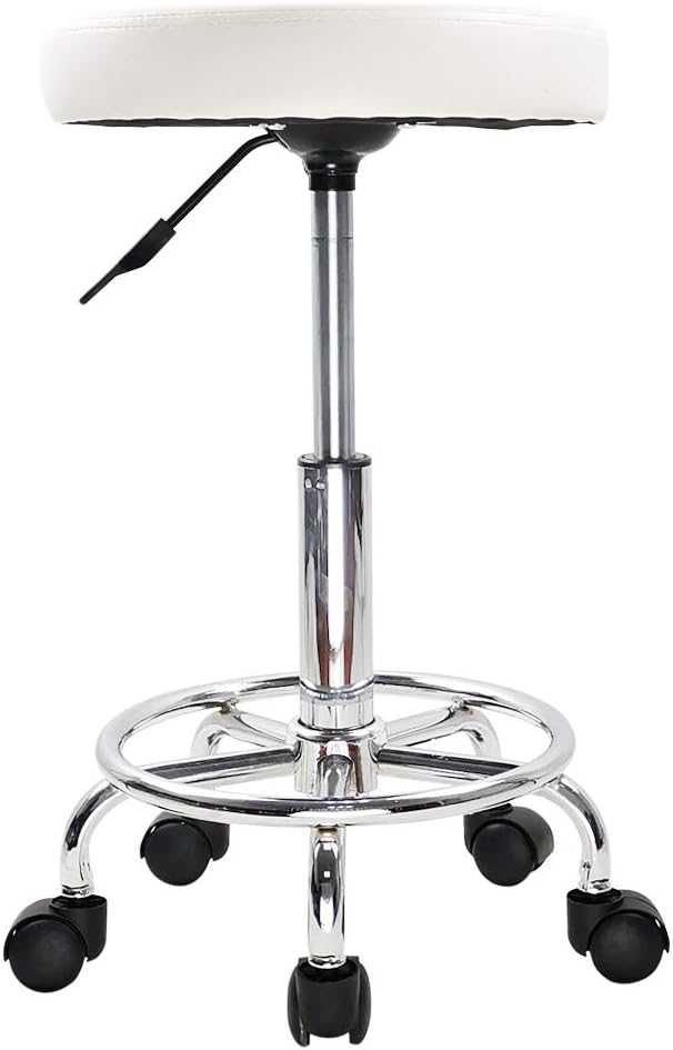 PU Leather Round Rolling Stool with Foot Rest
