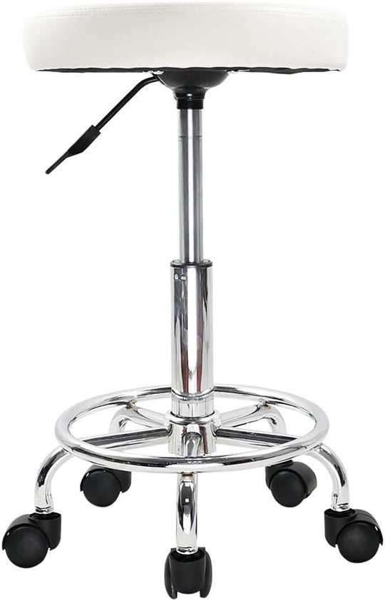 PU Leather Round Rolling Stool with Foot Rest