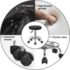 PU Leather Round Rolling Stool with Foot Rest