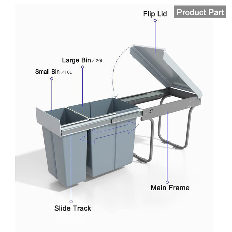 Pull Out Kitchen Bin 40L Under Sink Bins