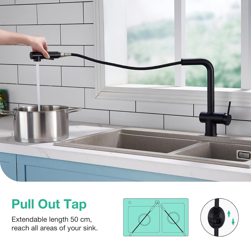 Pull Out Kitchen Mixer Tap with Dual Function