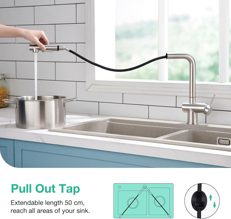 Pull Out Kitchen Mixer Tap with Dual Function