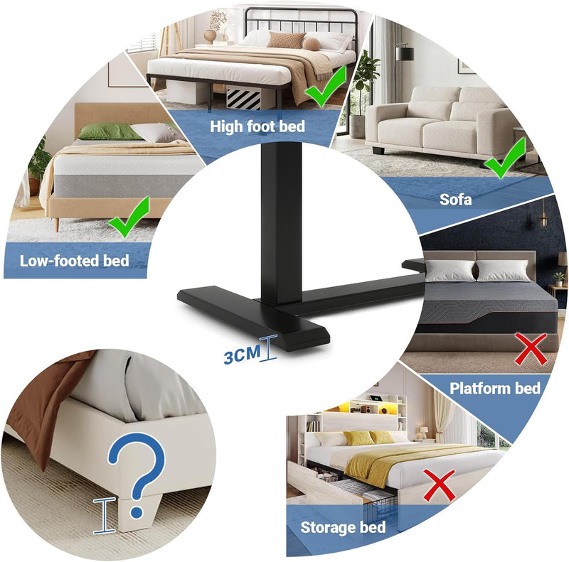 Bed Table with Wheels Adjustable Pneumatic Overbed