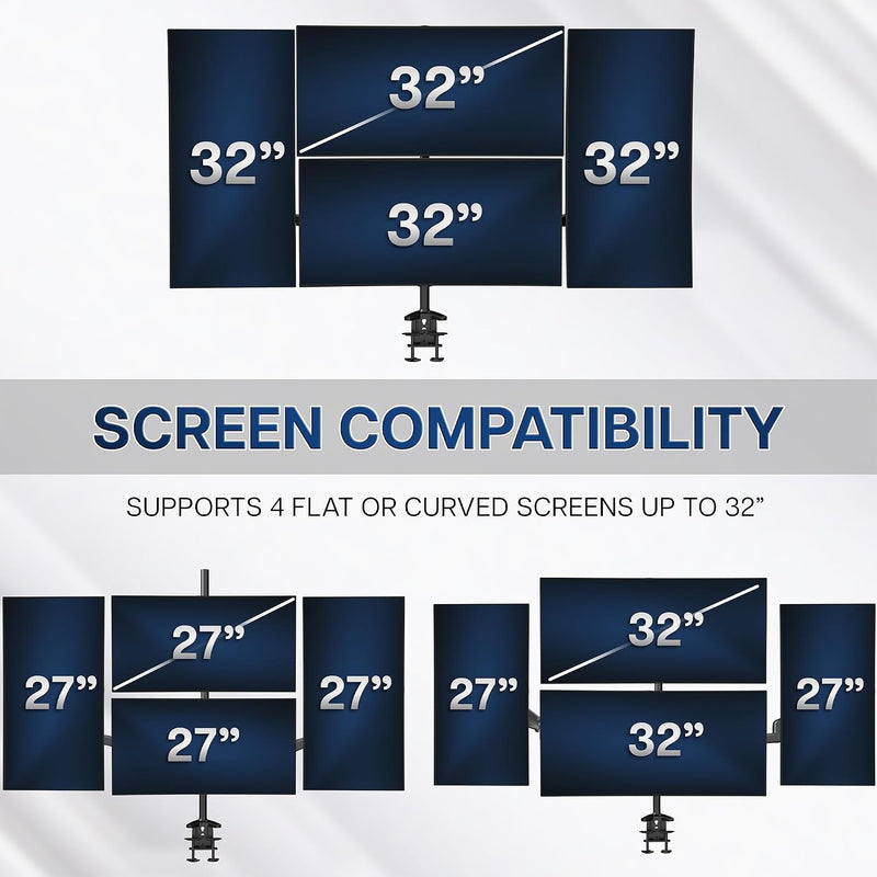 Quad Pneumatic Monitor Mount for 4 Screens Up