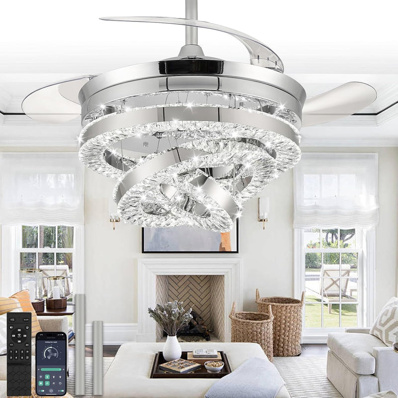 Crystal Ceiling Fans with Lights and Remote Smart