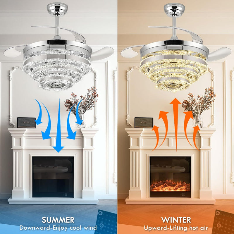 Crystal Ceiling Fans with Lights and Remote Smart