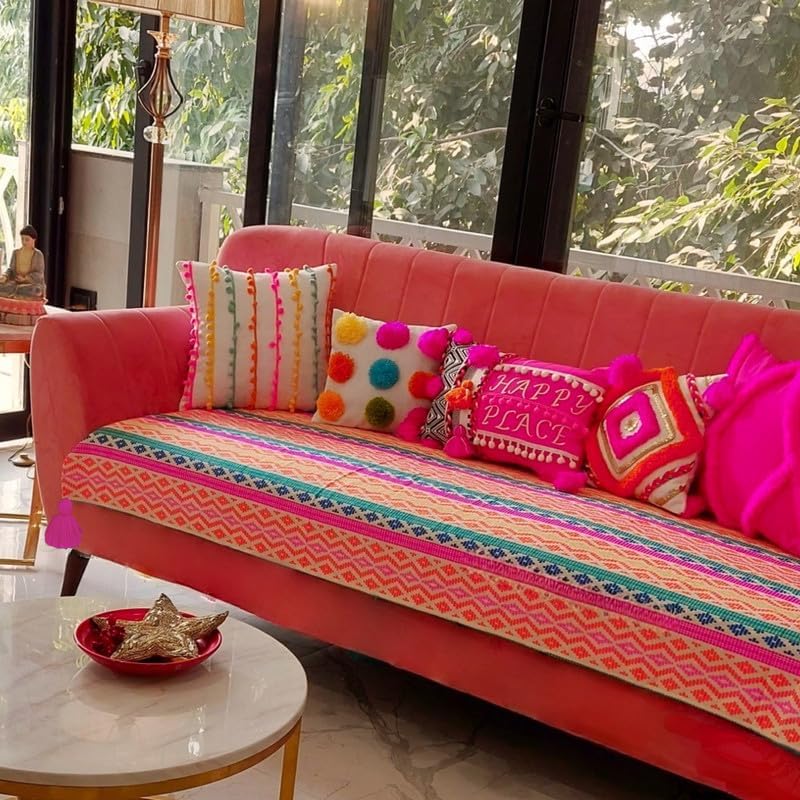 Rainbow 5 Seater Sofa Cover with Corner Tassels3
