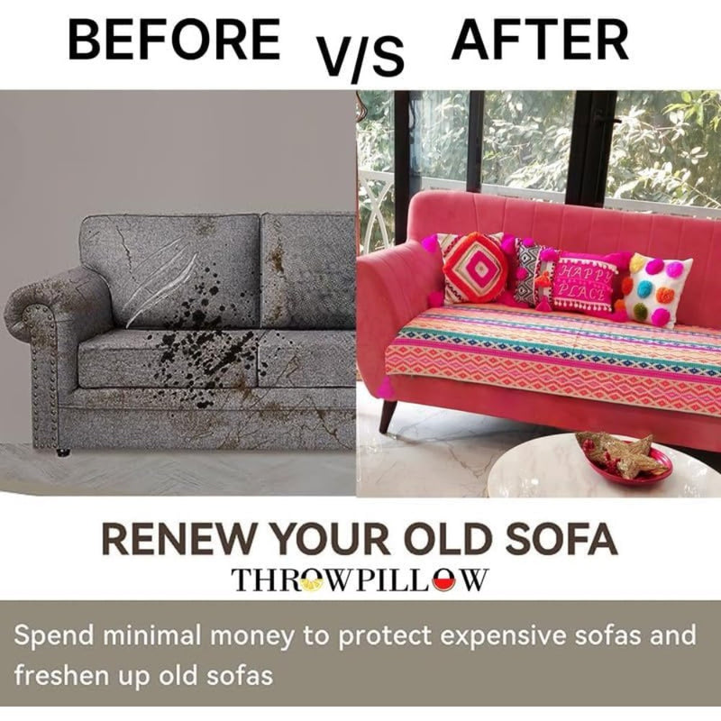 Rainbow 5 Seater Sofa Cover with Corner Tassels3