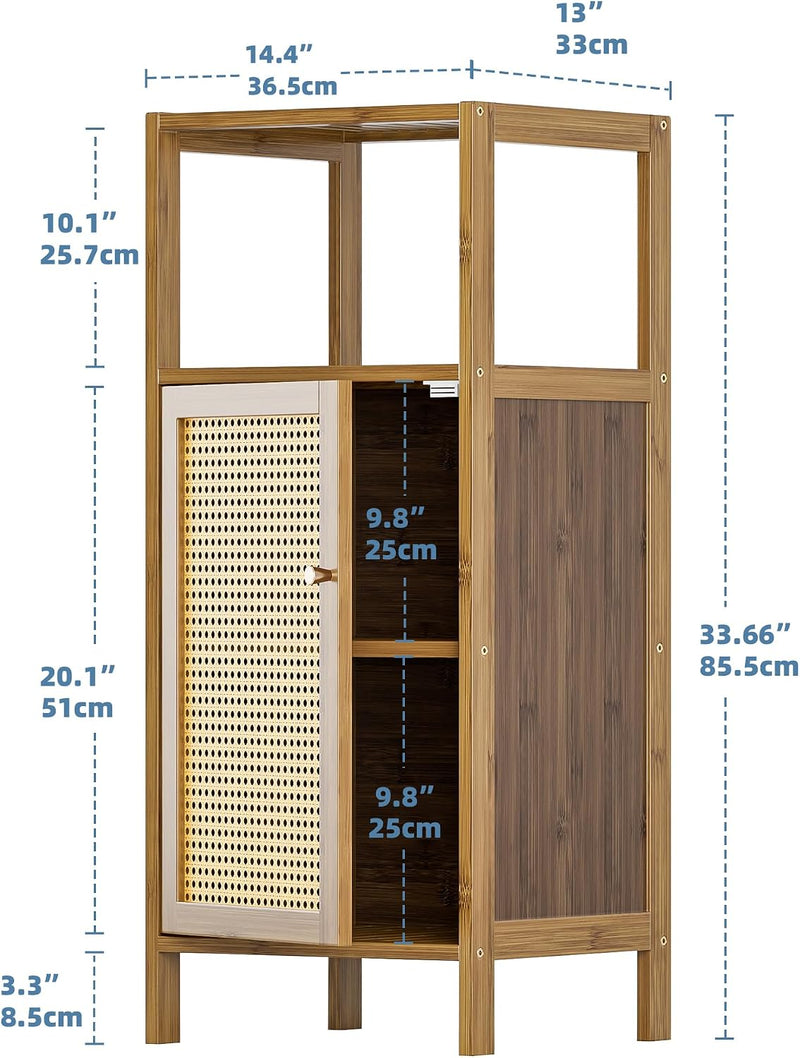 Rattan Bathroom Storage Cabinet Small Bamboo Floor Cupboard