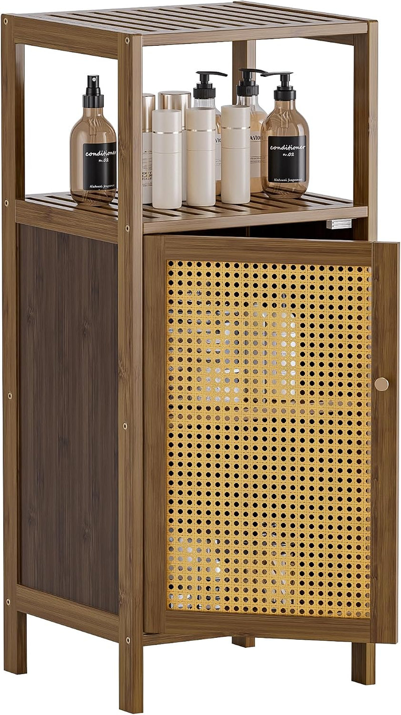 Rattan Bathroom Storage Cabinet Small Bamboo Floor Cupboard