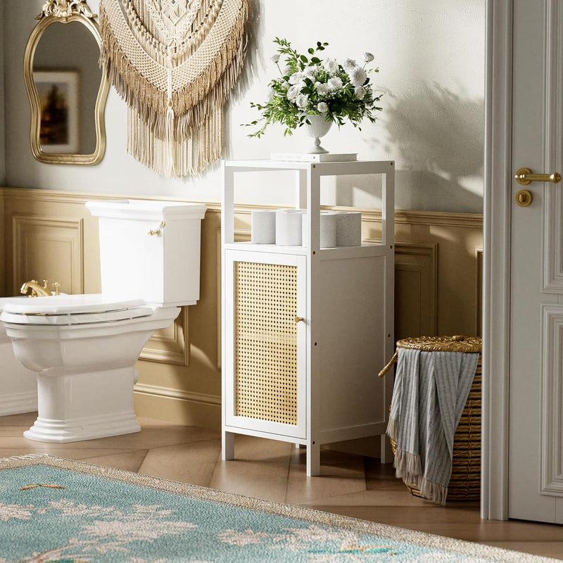 Rattan Bathroom Storage Cabinet Small Bamboo Floor Cupboard
