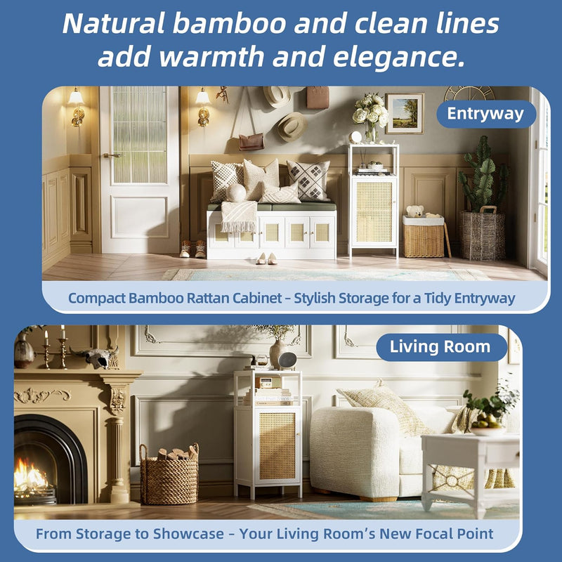 Rattan Bathroom Storage Cabinet Small Bamboo Floor Cupboard