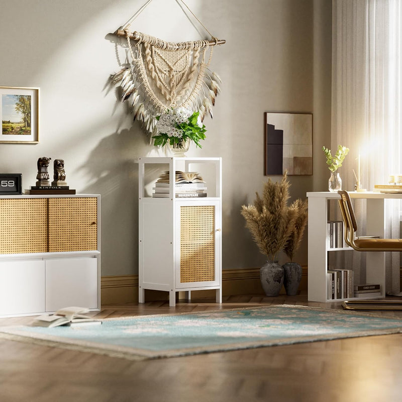Rattan Bathroom Storage Cabinet Small Bamboo Floor Cupboard