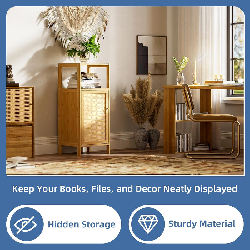 Rattan Bathroom Storage Cabinet Small Bamboo Floor Cupboard