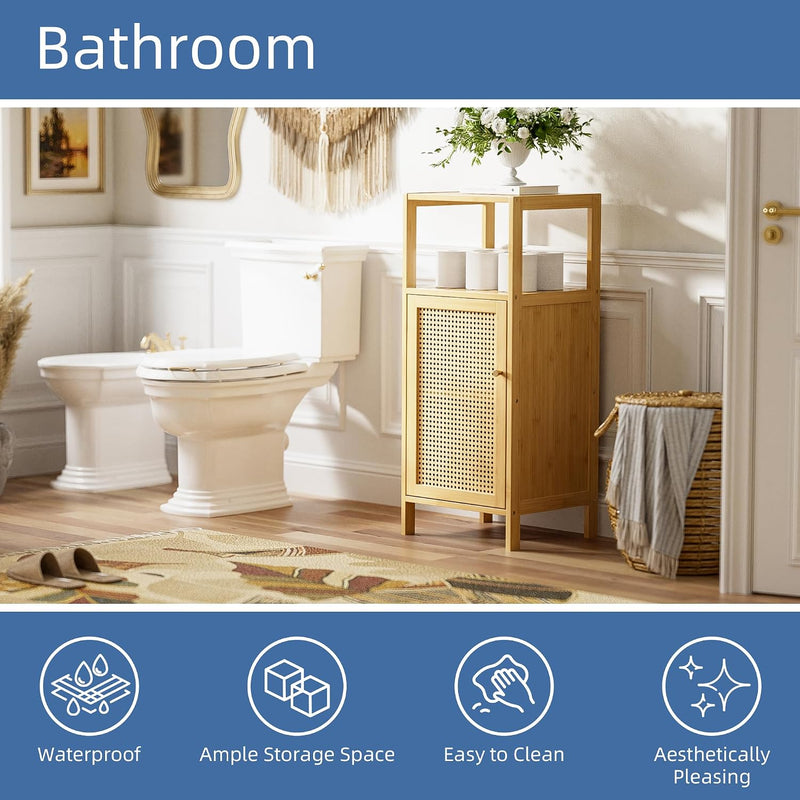 Rattan Bathroom Storage Cabinet Small Bamboo Floor Cupboard