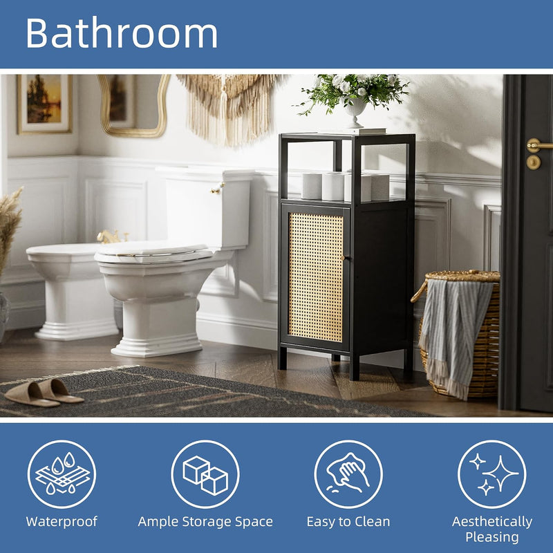 Rattan Bathroom Storage Cabinet Small Bamboo Floor Cupboard