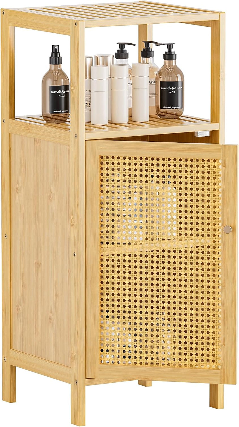 Rattan Bathroom Storage Cabinet Small Bamboo Floor Cupboard